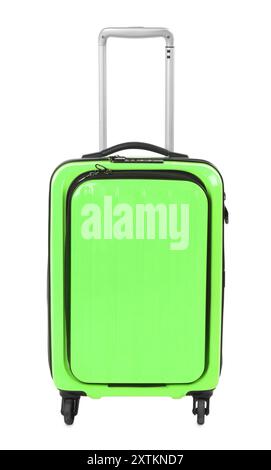Ein hellgrüner Koffer isoliert auf weiß Stockfoto