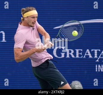 15. August 2024: Alexander Zverev (GER) besiegte Karen Khachanov bei den Western & Southern Open mit 6:3, 6:2, wobei er im Lindner Family Tennis Center in Mason, Ohio spielte. © Leslie Billman/Tennisclix/CSM Stockfoto