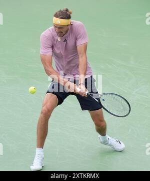 15. August 2024: Alexander Zverev (GER) besiegte Karen Khachanov bei den Western & Southern Open mit 6:3, 6:2, wobei er im Lindner Family Tennis Center in Mason, Ohio spielte. © Leslie Billman/Tennisclix/CSM Stockfoto