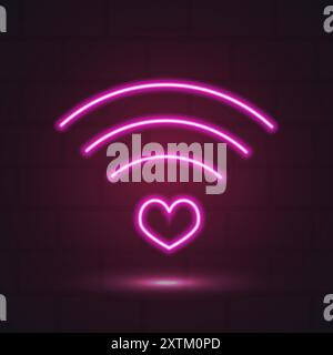 Neonrosa wlan-Emblem mit Herz, Liebe. Vektorabbildung Stock Vektor