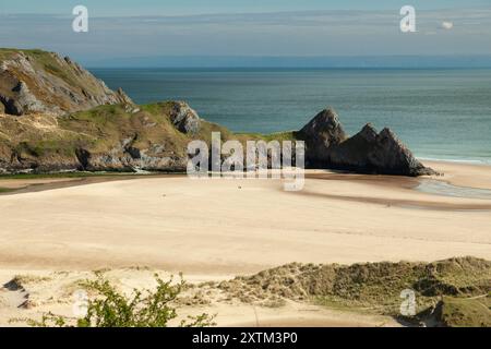 Drei Klippen Bay Beach auf der Gower Halbinsel in Wales in Großbritannien Stockfoto