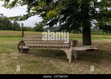 Riesige schubkarre auf dem Feld Stockfoto