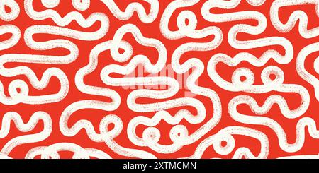 Weiße Farbe abstrakte Pinselstriche Vektor nahtloses Muster. Handgezeichnete dicke, kräftige, kurvige geometrische Linien, Striche, Labyrinth. Stock Vektor