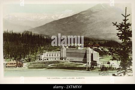 Vintage-Postkarte des Hotels Chateau Lake Luse im Banff National Park, Alberta, Kanada, ca. 1940-1960 Stockfoto