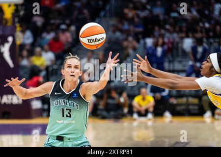 Los Angeles, USA. August 2024. Basketball, WNBA, Los Angeles Sparks – New York Liberty: Basketballspielerin Leonie Fiebich in Aktion. Quelle: Maximilian Haupt/dpa/Alamy Live News Stockfoto