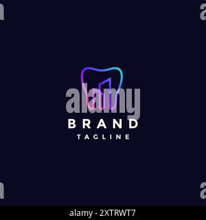 Simple Dental City Logo Design. Symbol Für Stadtgebäude Silhouette Linie Im Inneren Der Zähne Symbol Design. Stock Vektor