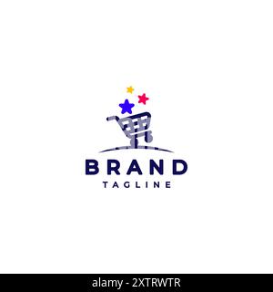 Warenkorb Mit Farbenfrohen Sternen-Logo. Einfaches Warenkorb-Symbol Mit Sternen. Stock Vektor