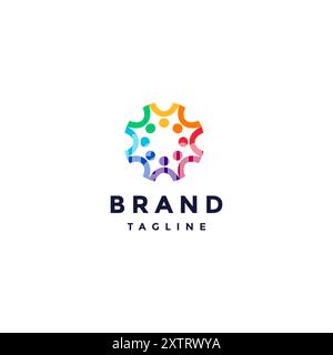 Einfaches Circle Community Logo-Design. Acht Farbenfrohe Persönlichkeitssymbole Im Kreisförmigen Logo-Design. Stock Vektor