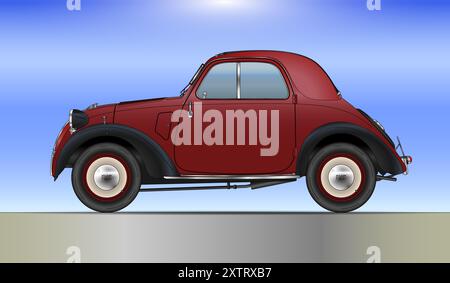 Turin, Italien Jahr 1948, Fiat 500 Topolino Oldtimer, klassisches Sammlerfahrzeug, Illustration Stockfoto