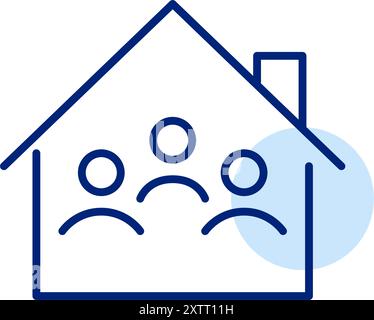 Eine dreiköpfige Familie in einem Haus. Pixelperfektes, bearbeitbares Konturvektorsymbol Stock Vektor