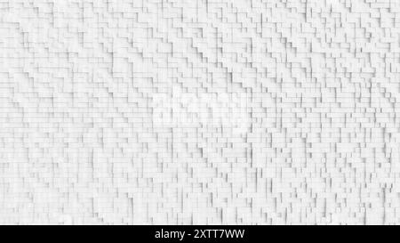 Abstraktes Mosaikmuster mit farbenfrohen 3D-Würfeln, die in einem weißen pixelförmigen Raster angeordnet sind Stockfoto