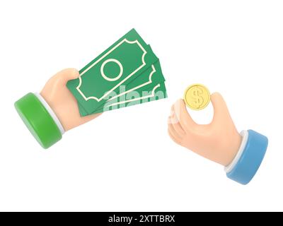 Bitcoin-Dollar-Börsenkonzept. Finanztransaktionen der Zukunft. Virtueller Finanzmarkt. In Dollar ändern. Abgewickelte 3D-Konstruktion.Einlösen aus Kryp Stockfoto