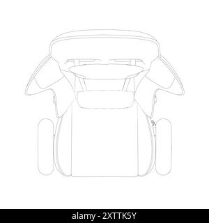 Spielstuhl Konturvektor Illustration. Zeichnung des Computerstuhls, komfortable Ausrüstung für Spiele isoliert auf weißem Hintergrund. Möbel, Spiele, Stock Vektor