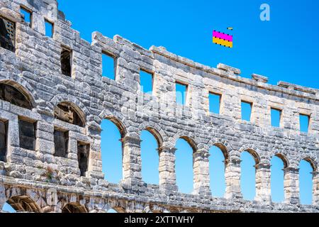 Die Pula Arena, Kroatisch: Pulska Arena. Römisches Amphitheater in Pula, Istrien, Kroatien Stockfoto