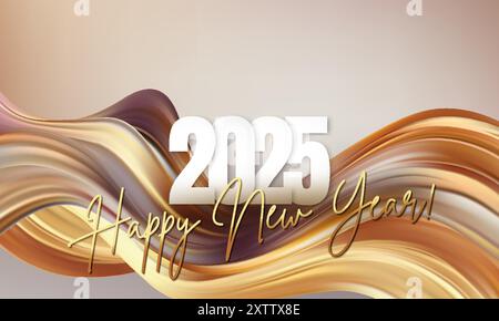 Neujahr 2025 abstraktes Design mit glänzender Farbe in Gold Stock Vektor