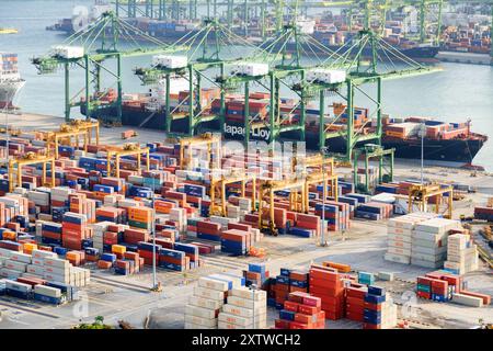 Containerterminal im Hafen von Singapur. Frachtschiff angedockt Stockfoto