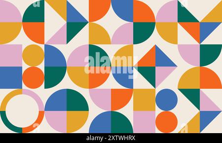 Geometrisches Retro-Muster mit farbenfrohen, einfachen Formen des Bauhauses. Abstrakter minimaler Hintergrund Stock Vektor