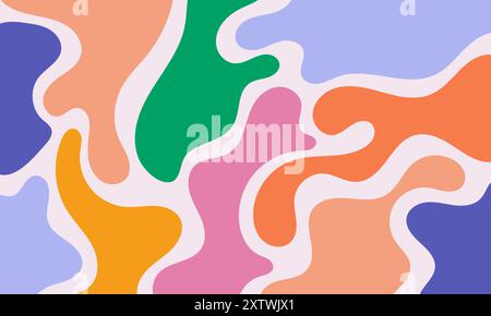 Farbenfrohe flüssige Blobs Hintergrund. Kritzeln Sie organische Formen auf beigefarbenem Hintergrund. Trendiges kindliches Muster. Minimalistisches Design mit einfachen Formen Stock Vektor