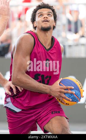 Lausanne, Schweiz. August 2024. SYA Plaucoste aus Marseille (FRANKREICH) in Aktion während der Veranstaltung FIBA 3x3 World Tour Lausanne 2024. Quelle: Patrick Dancel/Alamy Live News Stockfoto