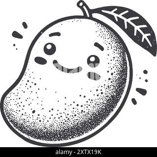 Lächelnde Frucht-Figur im Grunge-Stil mit Textur, raue handgezeichnet mit genarbtem Print-Effekt. Stock Vektor