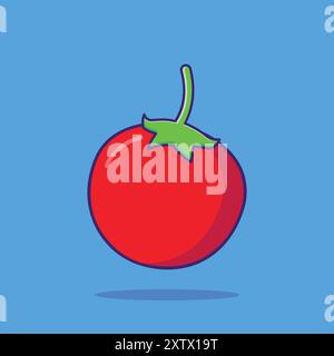 Tomaten-Illustration Frucht-Natur-Ikone Tomato Clipart Cartoon-Stil mit Blättern isoliert Konzept Stock Vektor