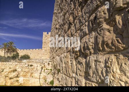 Die Stadt Mauer um th eold Stadt Jerusalem. Stockfoto