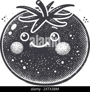 Grunge-Style Tomate Lächeln Gemüsecharakter mit Textur, raue handgezeichnet mit körnigem Print-Effekt. Stock Vektor