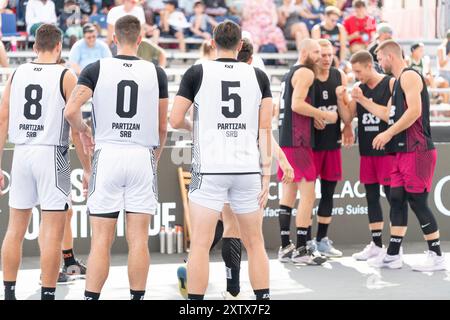 Lausanne, Schweiz. August 2024. Partizan von SERBIEN gegen Kandawa von LETTLAND während der Veranstaltung FIBA 3x3 World Tour Lausanne 2024. Quelle: Patrick Dancel/Alamy Live News Stockfoto