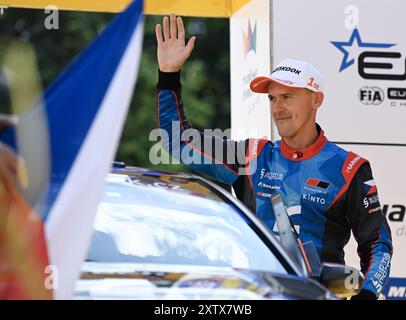 Zlin, Tschechische Republik. August 2024. Filip Mares zum Start der Barum Rallye Teil der Rallye-Europameisterschaft in Zlin, Tschechische Republik, 16. August 2024. Quelle: Dalibor Gluck/CTK Photo/Alamy Live News Stockfoto