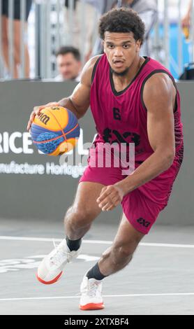 Lausanne, Schweiz. August 2024. SYA Plaucoste aus Marseille (FRANKREICH) in Aktion während der Veranstaltung FIBA 3x3 World Tour Lausanne 2024. Quelle: Patrick Dancel/Alamy Live News Stockfoto