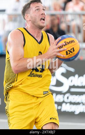 Lausanne, Schweiz. August 2024. Marco Lehmann aus Lausanne (SCHWEIZ) in Aktion während der Veranstaltung FIBA 3x3 World Tour Lausanne 2024. Quelle: Patrick Dancel/Alamy Live News Stockfoto