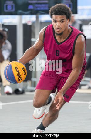 Lausanne, Schweiz. August 2024. SYA Plaucoste aus Marseille (FRANKREICH) in Aktion während der Veranstaltung FIBA 3x3 World Tour Lausanne 2024. Quelle: Patrick Dancel/Alamy Live News Stockfoto