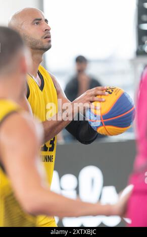 Lausanne, Schweiz. August 2024. Raphael Wilson aus Lausanne (SCHWEIZ) in Aktion während der Veranstaltung FIBA 3x3 World Tour Lausanne 2024. Quelle: Patrick Dancel/Alamy Live News Stockfoto