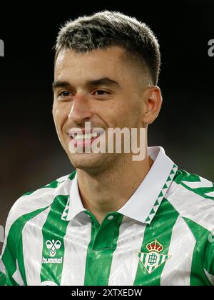 Sevilla, Spanien. August 2024. Marc Roca von Real Betis spielte während des La Liga EA Sports Matches zwischen Real Betis und Girona FC am 15. August 2024 im Benito Villamarin Stadion in Sevilla. (Foto: Antonio Pozo/PRESSINPHOTO) Credit: PRESSINPHOTO SPORTS AGENCY/Alamy Live News Stockfoto