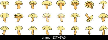 Sammlung verschiedener Pilze, die ihre einzigartigen Formen und Größen zeigen Stock Vektor