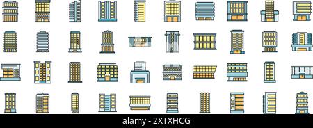 Satz einfacher Symbole für verschiedene Gebäudetypen, ideal für Projekte in Bezug auf Architektur, Stadtplanung und Immobilien Stock Vektor