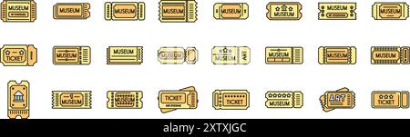 Verschiedene Designs von Museumstickets ermöglichen den Zugang zu Kunstgalerien und historischen Artefakten Stock Vektor