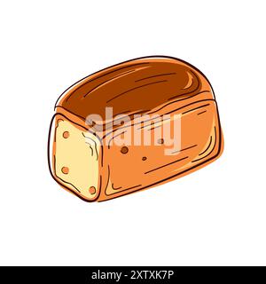 Strichgrafik-Illustration eines Brotlaibs mit einfacher quadratischer Form, leicht abgerundeter Oberseite und detaillierter Krustenstruktur. Design für Bäckerei Stock Vektor