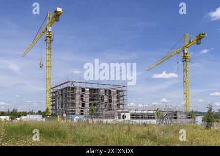 Wohnungsbau, Neubau von 50 Wohnungen, Neubaugebiet, Wohngebäude, Baustelle, Kräne, Winnenden, Baden-Württemberg Stockfoto