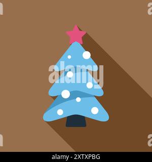 Minimalistische Vektor-Illustration eines blauen weihnachtsbaums mit einem roten Stern auf der Oberseite, ideal für Urlaubsprojekte Stock Vektor