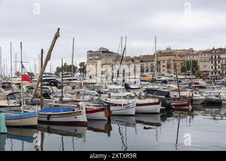 Boote im Hafen von Le Vieux Port in Cannes, Provence-Alpes-Cote d'Azur, Frankreich, Europa Stockfoto