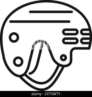 Einfache Line Art-Ikone eines Hockeyhelms, unverzichtbare Ausrüstung für Spieler, um sich bei Eishockeyspielen zu schützen Stock Vektor