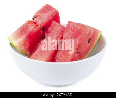 Teil der Wassermelone (Nahaufnahme) auf weißem Hintergrund Stockfoto