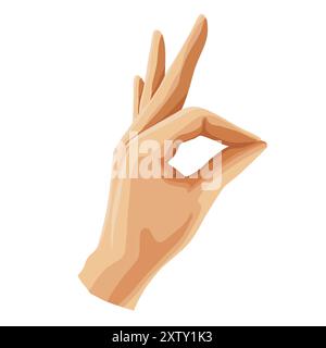 Menschliche Hand zeigt OK-Zeichen. Die Vektorabbildung zeigt die Emoji-Geste in flacher Form. Ansicht des Emojis für Karten, Banner, Flyer, Poster für Aufkleber Stock Vektor