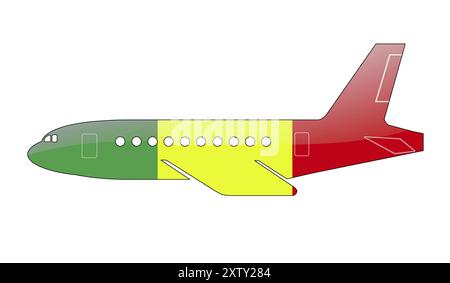 Die malische Flagge auf der Silhouette eines Flugzeugs. Hochglanz-Illustration Stockfoto