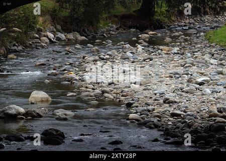 RIO TOMEBAMBA-BECKEN, NIEDRIGFLUSS Cuenca, Ecuador 16. August, 2024 die Flüsse des Tomebamba-Flusses sind mit 0,93 m3 Niedrigwasserstand die niedrigsten Wasserstände des Yanuncay, Tarqui und Machangara ETAPA EP überwacht kontinuierlich die Entwicklung der Flüsse der Stadt der Fluss Tomebamba liegt unterhalb des Niedrigwasserspiegels. 35 Tage hydrologischer Dürre zählen Foto Boris Romoleroux API SOI CUENCA RIOTOMEBAMBACAUDALBAJO 6e60eeeb422555a26eeb367666694f6340 Copyright: xBORISxROMOLEROUXx Stockfoto