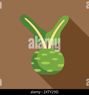 Kohlrabi-Gemüseanbau mit grünen Blättern flaches Design-Symbol mit langem Schatten Stock Vektor