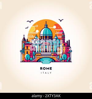 Römisches Vermächtnis: Farbenfrohe Vektorillustration der historischen Architektur Roms Stock Vektor