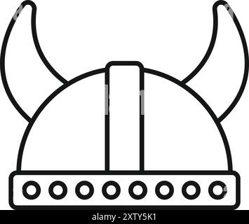 Linienzeichnung eines wikingerhelms mit nach oben zeigenden Hörnern, die Macht und Macht zeigen Stock Vektor