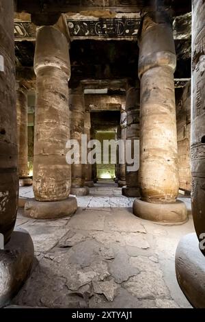 Tempel des Abydos, Tempel von Seti I., Hypostilsaal mit Relief, Westufer des Nils, Sohag (Suhag, Suhaj), Ägypten, Nordafrika, Afrika Stockfoto